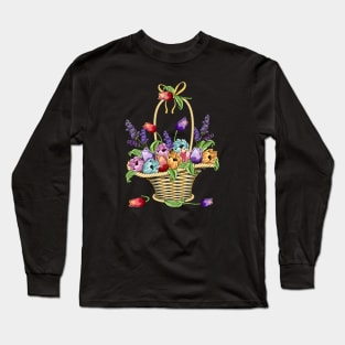 Tulips And Lavender Flowers Basket Long Sleeve T-Shirt